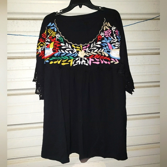 Shein curve Plus Size 4X Black embroidered blouse top shirt crochet - Picture 2 of 8